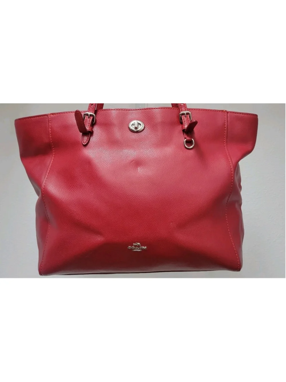 Coach Women's Leather Turnlock Red Tote Shoulder Double-Handle Bag Purse Pre-own